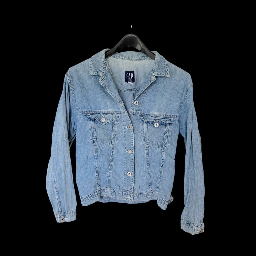 90's Gap Womens Denim Jacket Blue Cotton Button Up Trucker M Distressed